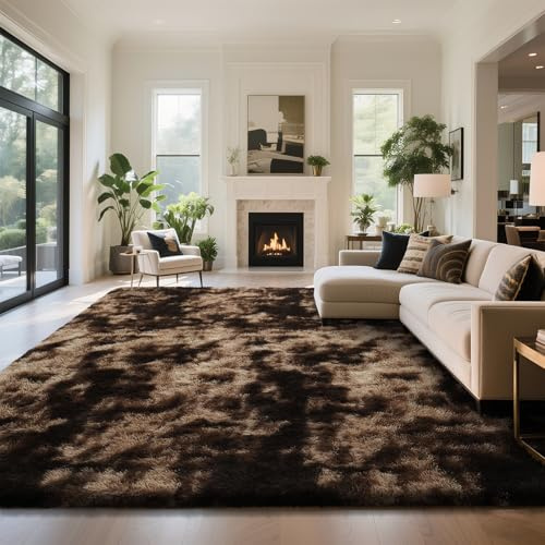 yongyangjuxin Fluffy Rug Shaggy Area Rug, Mottling Brown 8x10 Area Rugs for Living Room, Large Shag Area Rugs for Bedroom Kids Room Home Decor, Upgrade Anti-Skid Rectangular Fuzzy Rugs