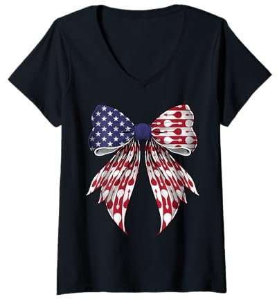 Femme Mandoline Instrument Mandoliniste Drapeau Américain 4 Juillet T-Shirt avec Col en V