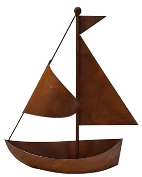 Bornhöft Gartendeko Segelboot aus Edelrost Metall, 44 cm Höhe, 38 cm Breite, Teichdekoration rostige Dekoration