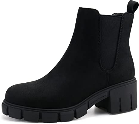 JABASIC Chelsea Boots für Damen Elastische Plateau-Stiefel zum Hineinschlüpfen (41,Wildleder-Schwarz)