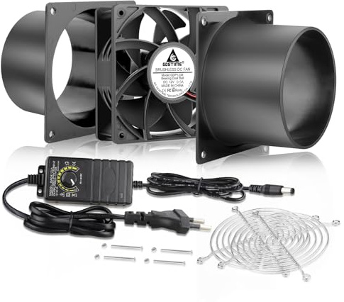GDSTIME Rohrventilator 100mm 230V Rohrlüfter Regelbar Doppelte Kugellager | rohrventilator 100mm 12v rohrlüfter 230V Abluftventilator Geschwindigkeit Kontrolle für 3D-Laser Growzelt Gewächshaus