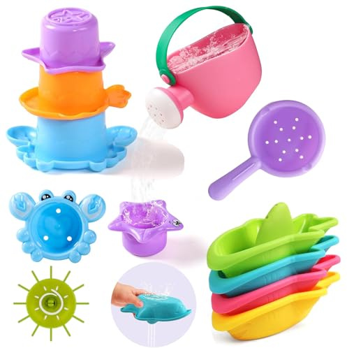 10 Stück Baby Badespielzeug, Wasserspielzeug Kinder, Badewannen Spielzeug, Badewannenspielzeug Set ab 1 2 3 4 Jahr, Schwimmbad Pool Spielzeug, Gießkanne, Stapelbecher, Sandspielzeug (Wasserwagen)