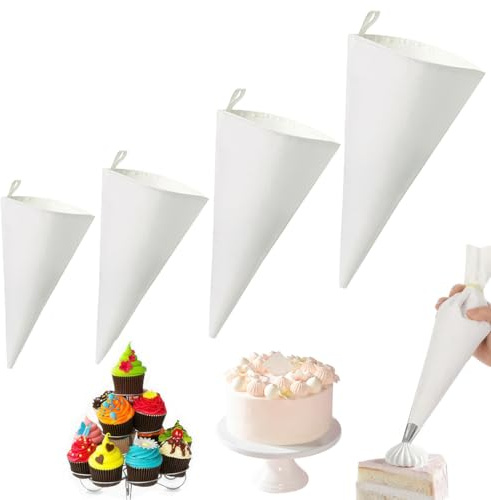 4 stycken professionella spritspåsar, 45/40/35/30 cm, spritpåse återanvändbar bomull, spritspåsar, stor, piping-väska, spritpåse, för kakor, cupcakes, tårtor, kakdekoration, vit