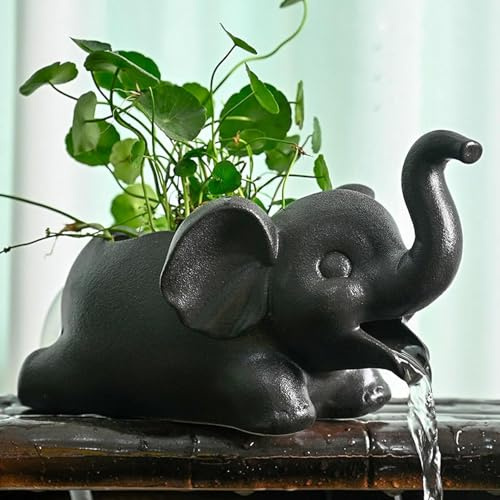 JIAOCKJIAO Fontaines pour Bassins d'animaux, Fontaines D'extérieur, D'aquarium Statue D'éléphant, Fontaine d'eau Courante avec Pompe, Cracheurs D'étang pour Aquarium(Nero)