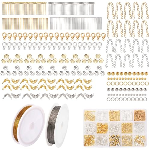 YGCQFH Perlen Set mit 2 Rolls Schmuckdraht (Silber & Gold) - 25m Gesamtlänge à 0,5mm, Armbänder Selber Machen Perlenset Beads für Armbänder, Ketten & DIY Schmuckherstellung