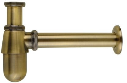 Siphon mural en laiton massif de style ancien, siphon P avec bonde escamotable for lavabo et tuyau plomberie(Brushed Bronze)