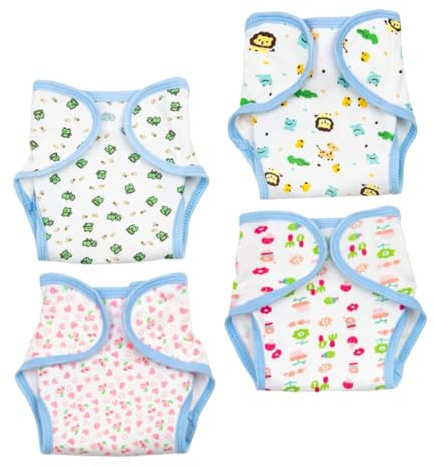 FRCOLOR Pannolini per Bambole Riutilizzabili Regolabili 4 Pezzi Motivi Fantasia, Accessori per Giochi di Finzione e Vestiti per Bambole Reborn, Vestiti Finti per Ragazzo Ragazza