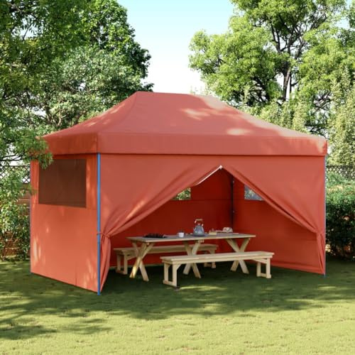 Tente de Réception Pliable, Chapiteau d'Extérieur avec 4 Panneaux Latéraux, Toit en Tissu Oxford Résistant, Structure Acier Thermolaqué, Événements Extérieurs, Rouge Terracotta, 440 x 292 x 315 cm