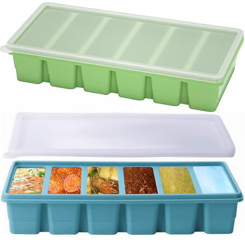Kunoli 2 Pack Silicone Soup Freezer Containers, Soup Portion Freezer Moulds, Ice Trays for Freezer, Ice Cube Tray for Storing 100 ml Broth, Soup, Leftovers, Sauce, Makes 12 100 ml Portions Cubes