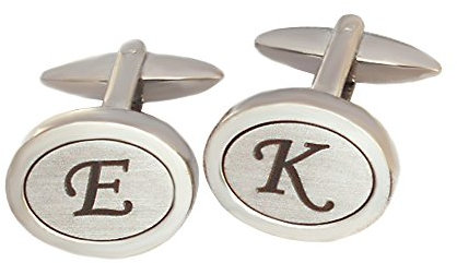 Manschettenknöpfe Monogramm nur noch D, E, F, G, H, I, K, L, P - Sie können 2 Buchstaben auswählen - silbern oval matt glänzend + Box
