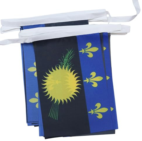 AZ FLAG Guirlande Guadeloupe 6 m 20 drapeaux Polyester Léger 21x15 cm | Usage intérieur et extérieur Guirlande de drapeaux guadeloupéen drapeaux cousus sur un ruban renforcé