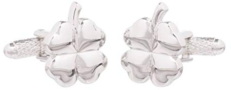 Onyx - Boutons de Manchette Art pour Homme - Trèfle à Quatre Feuilles - Couleur Argent - Présenté dans Une boîte de Boutons de Manchette
