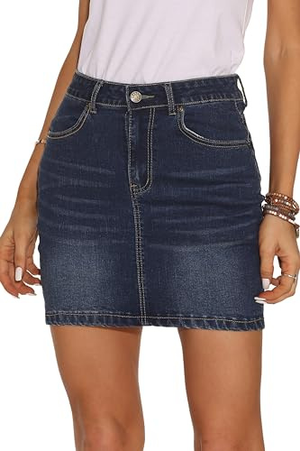 GUANYY Mini-Jeansrock für Damen, lässig, mit Stretch, schmale Passform, hohe Taille, Jeansröcke, Dunkelblau, X-Groß