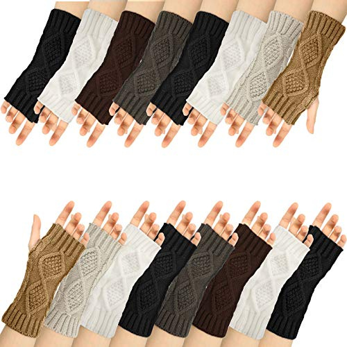 SATINIOR 8 Pairs Women Knit Winter Fingerless Gloves Crochet Thumbhole Arm Warmer Mittens