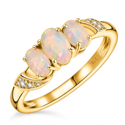 TJC 3 Stone Trilogy Ring for Women 925 Sterling Silver Multi Gemstone Ring | Emerald/Ruby/Opal/Tanzanite Birthstone Ladies Engagement Promise Silver Rings, Gold/Platinum Plated Jewellery Gift for Her
