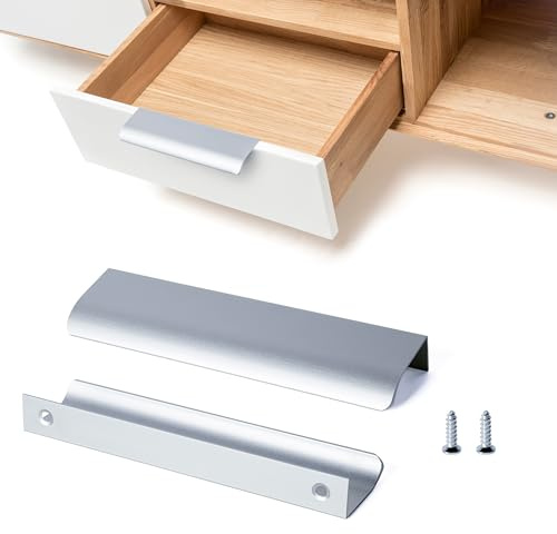 SPDYCESS 10 Stück Schrankgriffe Versteckt Möbelgriff aus Aluminiumlegierung Cabinet Pull Griffe Garderobe Küche Schubladenknöpfe mit Schrauben, Silber (128mm)