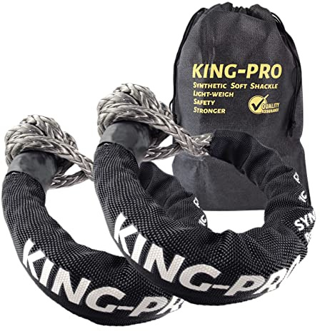 King-PRO Synthetischer weicher Schäkel, 1,27 x 61 cm, weicher Schäkel, 19 kg Bruchfestigkeit, Bergungsseil-Schäkel mit Schutzhüllen für LKWs, große SUVs, Offroad-Fahrzeuge, 2er-Pack (schwarz-grau)