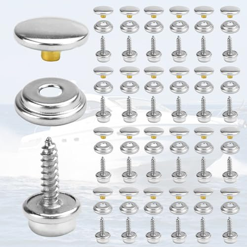 Lushly 25 Stück Edelstahl Druckknöpfe, Snap Fastener, Screw Snaps, Druckknöpfe 15mm, mit Schrauben, Silber Klein, Metall für Planen Schiffe Möbel Segeltuch Autozelte