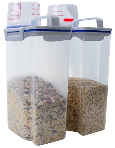 Zuiaso 2 Stück Reis-Aufbewahrungsbehälter, luftdichter Kunststoffspender mit Ausgießer, Messbecher, Lebensmittelspender für Müsli, Bohnen, Mehl, Zucker