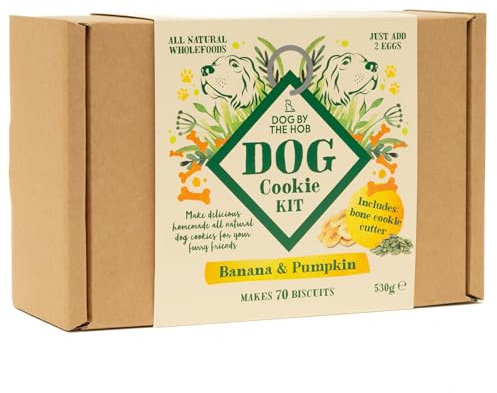 Dog Biscuit Making Kit (including bone shaped cutter) | Makes Over 70 Cookies | Banana & Pumpkin Seed | Lovely Dog Lovers Gift | Great for Kids Activities