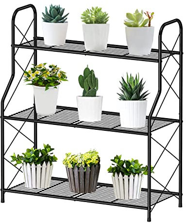 Bomclap Pflanzenregal Blumenregal Metall, 3 Stufen Pflanzenständer Blumentopf Topfhalter für Outdoor Indoor Balkon Garten, Multifunktionales Blumenregal mit großer Kapazität, Schwarz