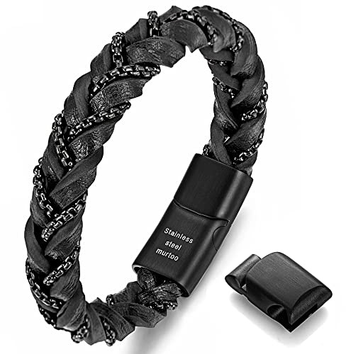 murtoo Armband Herren, Premium Lederarmband für Herren in schwarz und braun, Magnetverschluss aus Edelstahl, Tolle Geschenkidee für Männer(schwarz,20)