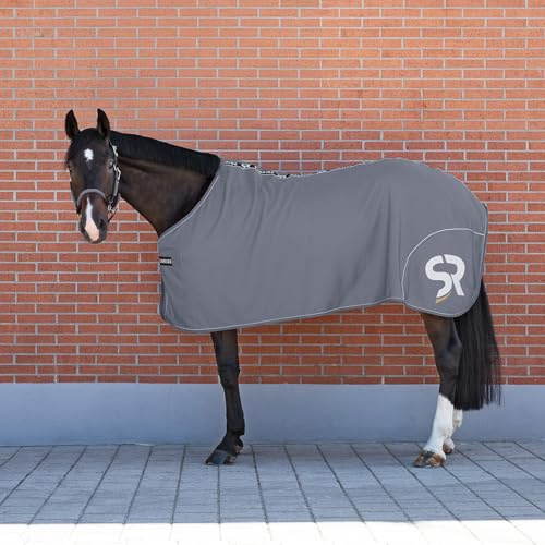 Sunride Abschwitzdecke für Pferde (Boston) aus Softshell mit Fleece - schnelltrocknend, reflektierend und schmutzabweisend (165 cm, grau)