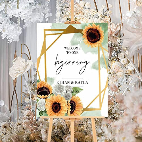 Benutzerdefiniertes Holzschild Sonnenblume Blumen Rustikales Holzschild Hochzeit Willkommensschild Luxus Hochzeit Zeremonie Grußschild für Verlobung Verlobung Heirat Dekoration 30,5 x 40,6 cm