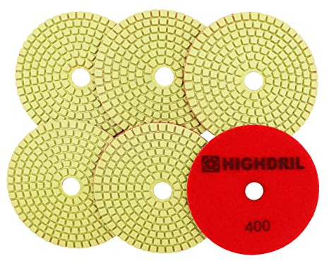 HIGHDRIL Tamponi Diamantati 100mm per Lucidatura a Umido 6 Pezzi, Disco Lucidatura Grana 400 per Granito, Marmo, Quarzo, Pietra Artificiale per Smerigliatrice