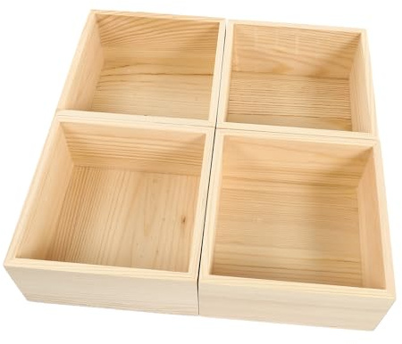 Cabilock 4Stücke DIY Holzkiste ohne Deckel Kleine Quadratische Aufbewahrungsboxen aus Hochwertigem Holz für Schmuck Geschenke und Dekorative Zwecke