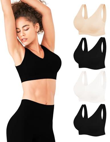 FP DE POWER FLOWER 4-pack bekväm sport-bh sömlös yoga-bh för kvinnor med avtagbar S–XXXL, 3388-combo1, S-M