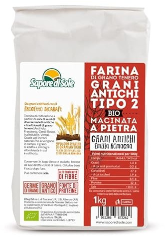 FARINA DI GRANI ANTICHI DI ROMAGNA TIPO 2 BIOLOGICA MACINATA A PIETRA 1 KG INTEGRALE