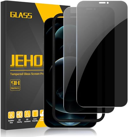 JEHOO für Panzerglas Sichtschutz für iPhone 12 Pro Max Schutzfolie, 2 Stück Gehärtetes Glas mit Rahmen für Einfache Installation, Anti-Spähen 9H Härte Blickschutzfolie Blasenfrei