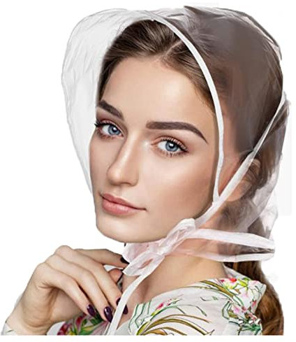 Wasserdichte Regenhaube für Damen, mit Visier, transparent, wasserdicht, Regenschal, Kunststoff, Regenhüte, Motorhaube, Regenschutz, Regenhaube, Regenmütze, Eimer, Hut, Weiss/opulenter Garten, M/L