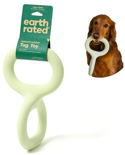 Earth Rated Tug of War Dog Toy, Interactive Pull Toy for Adult and Puppy Dogs, Ergonomic Grip, Natural Rubber, Large, Green