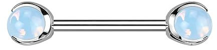 Paula & Fritz® Hantel-Stab UNIVERSAL Natur-Stein Farblos Straight Barbell Brustwarzen-Piercing Titan-IUM Grad 23 1,6-mm Stab-Dicke 5-mm Kugel-größe Set