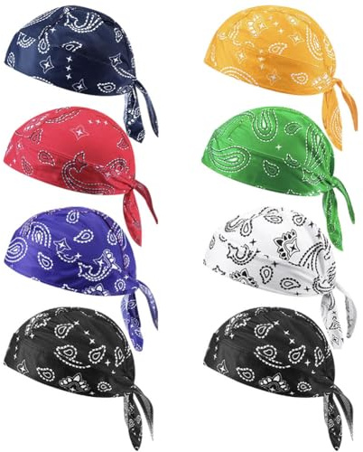 8Pcs Do Rag Skull Cap Bandana Hat Doo Rags Beanie Cooling Sweat Wicking Head Wraps Cycling Helmet Liner for Men and Women