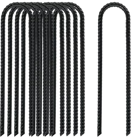 8 Inch Rebar Stakes Heavy Duty, 10 Pack Garden Stake U-Hook, Electrostatic Rust Proof Metal Stakes for Tent, Landscape,Outdoor Decorations, Fabric Ground Cover, Tube Fixing
