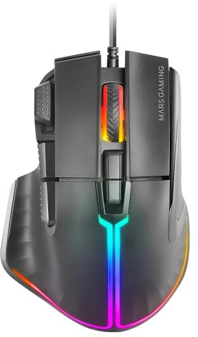 Mars Gaming MMXT, Souris Gaming RGB, Design Ergonomique avec Repose Pouce, Capteur Optique 12800DPI, 9 Boutons Configurables, Switchs Huano, Contrôle Logiciel, Compatibilité Multi-Platforme, Noir