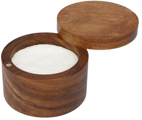 ZOVANO Akacia salt källarskål i trä, elegant saltbehållare med svängbart magnetiskt lock perfekt för att hålla bordssalt, gourmetsalter, badsalt, havssalt, peppar, örter eller favoritkryddor.