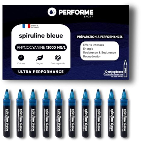 Phycocyanine ultra concentrée à 12 000mg/l - Spiruline bleue pour sportifs - Augmente les Perfs, l'Endurance et Accélère la Récupération - Cure de 10 jours - 100% Naturel - Made In France - Performe