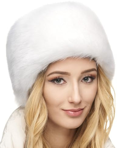 Futrzane Siberian Kosakenmütze - Pelzmütze Damen - Fell Pelz Russische Mütze (XS, Weiß Siberian)