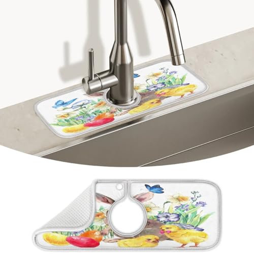 Spritzschutz für Küchenspüle, Kaninchen, Huhn, Schmetterling, Küchenspüle, Wasserhahnmatte, super saugfähig, Mikrofaser-Abtropfmatte, Spritzschutz hinter Wasserhahn, Tropfenfänger für Küche,