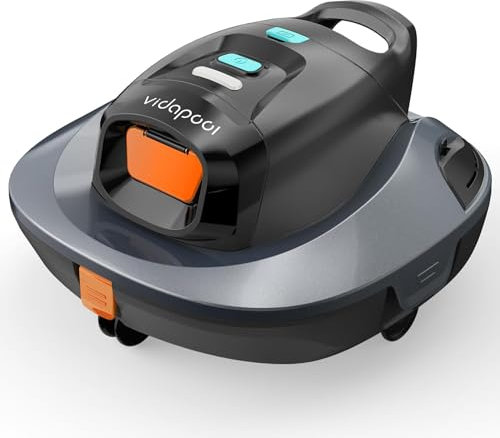 Vidapool Aspirapolvere robotico senza fili per piscina, portatile, con tecnologia di parcheggio autonomo con indicatore LED, ideale per piscine fuori terra/piatte fino a 860 mq, dura 90 minuti, grigio