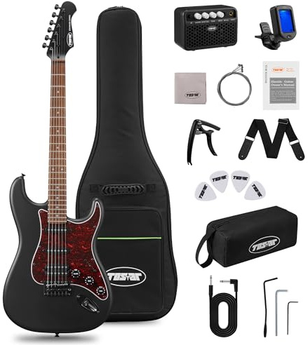 Tostar Electric Guitar Kit with Amp HSS Pickup Beginner Electric Guitar with Gig Bag,Capo,Tremolo, Strap, Picks Stratocaster 39 Full Size Electric Guitars Heavy Metal 6 String for Gifts Satin Black