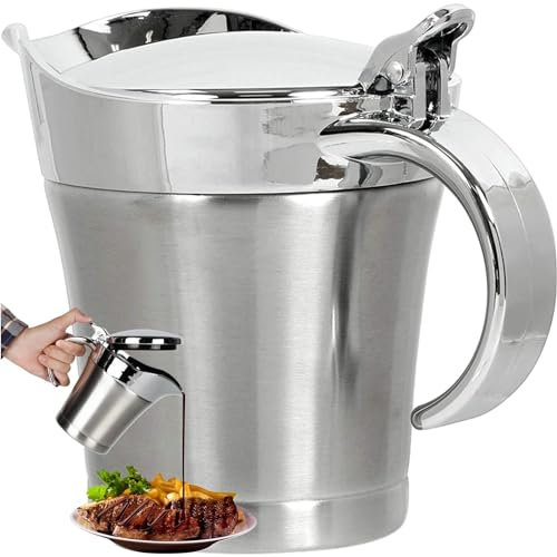 Zghhc Saucière en Acier Inoxydable De 500 ML avec Couvercle À Charnière Pichet À Sauce Thermique Serveur À Sauce avec Poignée Pot À Sauce pour Sauce Crème Moutarde Mayonnaise
