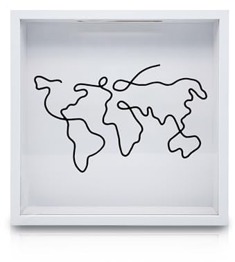 FuninCrea Grande Dimensione 29 * 29CM Avventura Scatole Archivio Viaggi Scatola dei Ricordi con Slot e Mappa del Mondo, Biglietto Shadow Box In Legno Adventure Box per Conservare Biglietti(bianco)