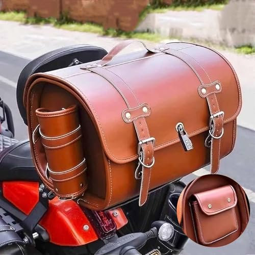 VAEVEN Moto Baule Posteriore per Vespa GTS GTV 250 300, Bauletto Impermeabile, Borse in Pelle Strumenti, Borsa da Sella, B Light Brown