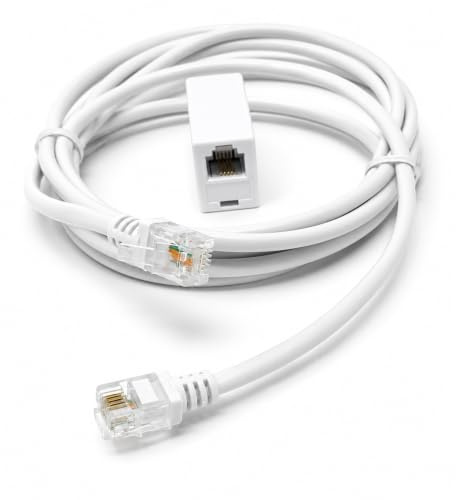 DRUT 2m RJ11 to RJ11 ADSL 2+ Male to Male Cable with Female Coupler, BT Telephone, Broadband, Modem Extension Lead, Gold Plated Connectors White 6.5ft