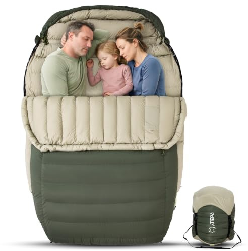 ATEPA Doppel-Schlafsack mit Daunenfüllung für Kälte -5°C (23°F), ISO-Zertifiziert, 2000g 700er RDS-Daunen, für Camping & Wohnmobil mit Kompressionsbeutel